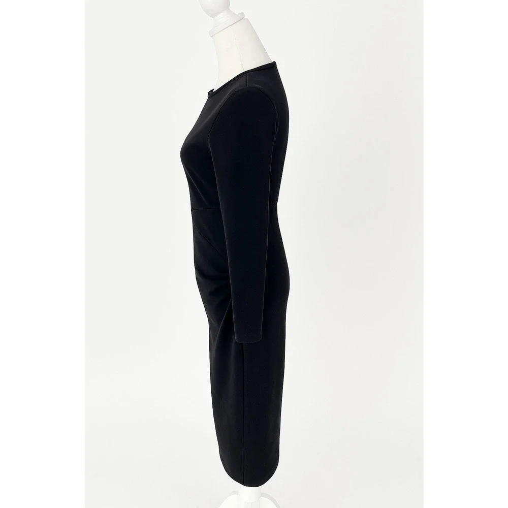 Anne Klein Black Long Sleeve Ruched Minimalist Stretch Sheath Midi Dress Small - Picture 4 of 9